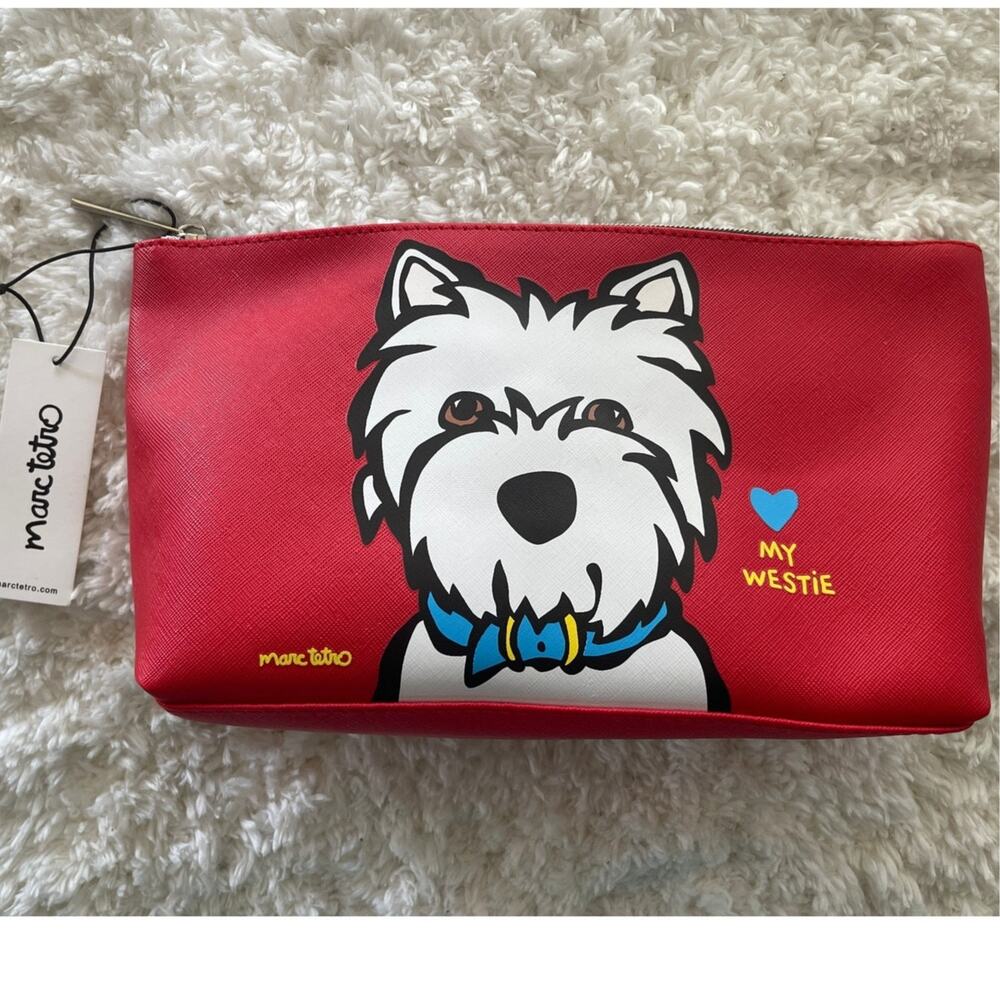Marc Tetro My Westie Cosmetic Makeup Bag Dog Puppy Red Pouch  NEW Lightweight